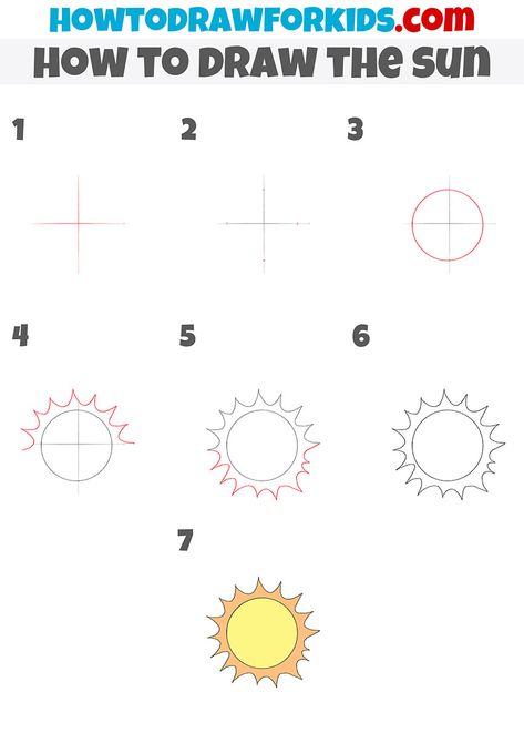 Sun Drawings Easy, How To Paint The Sun, How To Draw The Sun, How To Draw A Sun Step By Step, Sun Drawing Tutorial, How To Draw Sun, How To Draw A Sun, Sun Drawing Step By Step, Sun Drawing Simple