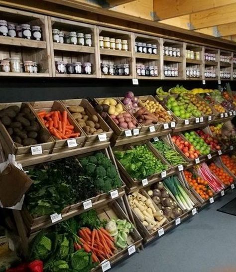 Farm Shop Display Ideas, Farm Shop Display, Rustic Shop Interiors, Farm Shop Interior, Farm Shop Ideas, Farm Market Ideas, Fruit And Veg Shop, Shop Shelving, Vegetable Shop