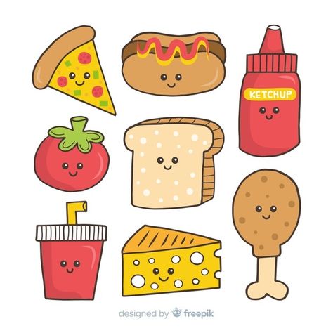 Food Drawing Easy, Cute Cartoon Food, Hand Cartoon, Cartoon Kitchen, Bullet Journal Mood Tracker Ideas, Food Cartoon, Food Pack, Cute Kawaii Animals, Abstract Wallpaper Design