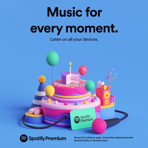 Spotify Premium Campaign on Behance Presentation Board Design, 3d Birthday Card, Ad Layout, Student Plan, 3d Poster, Spotify Premium, Publicidad Creativa, 3d Blender, 3d Inspiration