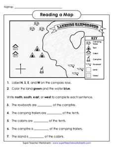 Reading a Map Worksheet Social Studies Maps, Teaching Maps, Map Skills Worksheets, Third Grade Worksheets, Geography Worksheets, History Worksheets, Map Worksheets, Map Reading, Map Skills