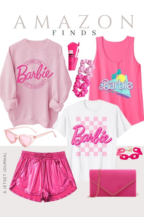 Barbie Themed Birthday Outfit, Barbie Birthday Outfits Adults, Subtle Barbie Outfit, Diy Workout Barbie Costume, Womens Barbie Outfit, Barbie Women Outfit, Sporty Barbie Outfit, Barbie Themed Outfits Casual, Barbie Aesthetic Fashion