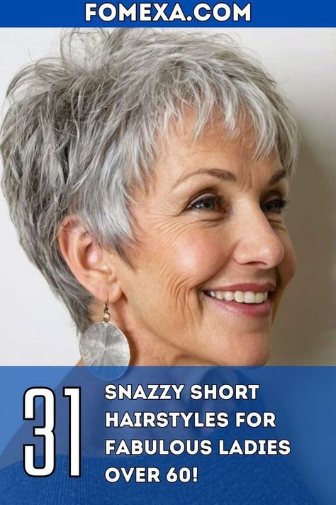 Discover the top 31 short haircuts for women over 60, offering modern and chic styles for all hair types. Whether you have thick wavy hair, fine hair, or curly hair, these haircuts provide a fresh, youthful look. Short layered styles add texture and volume to thinning hair, while easy-to-style options are perfect for women with round faces or those who wear glasses. These haircuts offer a trendy, low-maintenance solution for a polished appearance in 2024. Short Hairstyles For Women Over 60 With Wavy Hair, Thick Hairstyles Short, Short Textured Hairstyle Women, Pixie Haircut For 60+, Pixie Hair Over 50, Senior Pixie Haircut, Short Hair Styles For Seniors, Short Stacked Wedge Haircut With Bangs, Short Senior Hairstyles