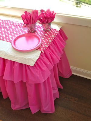 party shout outs! - A girl and a glue gun Barbie Birthday Party, Table Skirt, Plastic Tablecloth, Barbie Birthday, Barbie Party, Party Entertainment, Princess Party, Diy Party, Decoration Table