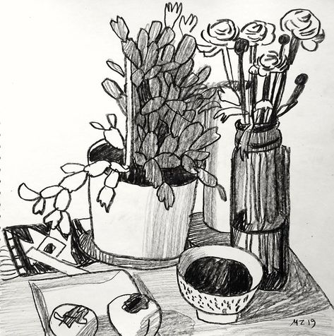 Still Life Pencil Shading, Still Life Sketch, Still Life With Flowers, Observational Drawing, Pencil Shading, How To Make Drawing, Art Pens, Pencil Illustration, Book Inspiration