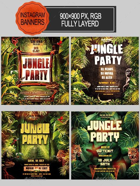 Jungle Theme Poster, Jungle Fashion, Travel Advertising Design, Instagram Banners, Rainforest Theme, Adventure Party, Pub Design, Instagram Banner, Instagram Party