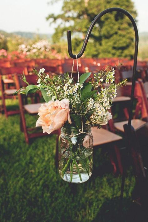 Wedding Ceremony Decorations Outdoor, Rustic Wedding Decorations, Rustic Outdoor Wedding, Wedding Aisle Decorations, August Wedding, Mason Jar Wedding, Deco Floral, Wedding Aisle, Outdoor Wedding Ceremony