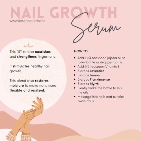 Best essential oils for nails + diy recipes including nail serum recipe, cuticle oil, and nail polish remover. Learn which essential oils can provide natural benefits for healthy nails and cuticles, plus carrier oils to use for healthy cuticles and how to use them. You'll love the nail serum recipe! Diy Nail Oil Recipe, How To Clean Up Cuticles, Nail Growth Serum Recipe, Nail Oil Recipes, How To Make Cuticle Oil, Nail Growth Recipes, Diy Cuticle Oil Recipes, Essential Oils For Nails, Homemade Cuticle Oil