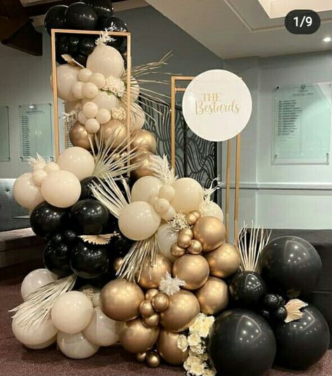 Gold Balloons Decorations, Deco Ballon, Balloons Arch, Black And Gold Balloons, Balloons Wedding, Backdrop Decor, Black Balloons, 40th Birthday Parties, Party Backdrop