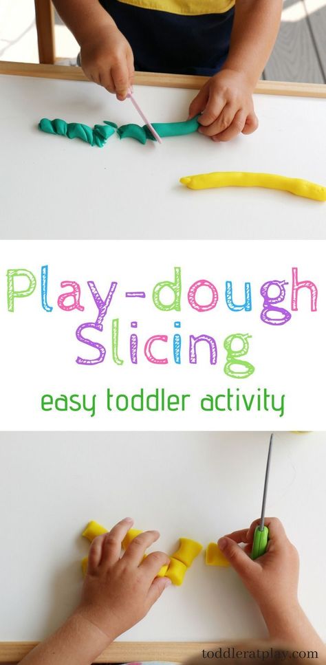 Super easy toddler activity that will keep them busy, learning and having fun at the same time! All you need is a toy knife and some play-dough and you've got a wonderful boredom buster, quiet time or independent play activity! #playdough #playdoughactivity #slicing  #handcoordination #kidsactivity Toddler Fine Motor Activities, L'wren Scott, Easy Toddler Activities, Playdough Activities, Preschool Fine Motor, Gross Motor Activities, Toddler Activity, Easy Toddler, Fine Motor Skills Activities