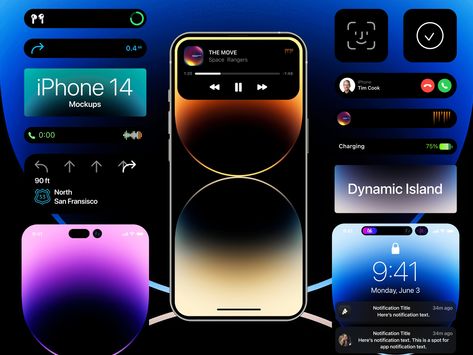 Dark Gradient, Fluent Design, Iphone Ui, Dynamic Island, Device Mockup, Mobile Ui Patterns, Mockups Free, Figma Template, App Interface Design