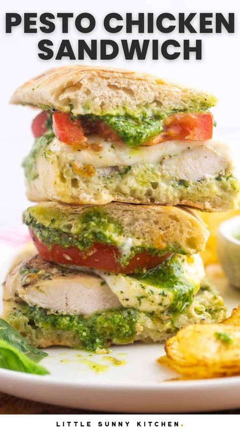 Make amazing Chicken Pesto Sandwiches that are just like you'd pay top dollar for at a cafe. Tender chicken is topped with melty cheese, tomatoes, and fresh basil pesto on ciabatta bread. Chicken Pesto Focaccia Sandwich, Chicken On Ciabatta Bread, Chicken Chibata Sandwich, Ciabatta Recipe Ideas, Basil Pesto Chicken Sandwich, Chicken And Pesto Sandwich, Sandwiches On Ciabatta Bread, Ciabatta Sandwich Recipes Chicken, Ciabatta Bread Recipe Sandwiches