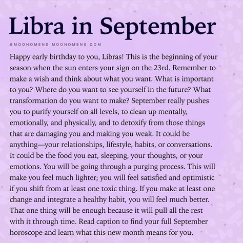 Moon Omens on Instagram: “Drop a ❤️ if you’re ready for September! And tap the link in our bio @moonomens to get your September horoscope 🔮🍃 We went ahead and…” September Full Moon, Libra Queen, Moon Omens, September Horoscope, October Libra, Libra Star Sign, Happy Early Birthday, Romantic Life, Virgo Love