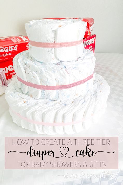 How To Diaper Cake, Diaper Cake Tutorial Step By Step, Small Diaper Cakes Diy, Dipper Cakes Diy, How To Make A Diaper Cake Step By Step, How To Make A Diaper Cake, Basic Wedding Cake, Diaper Cakes For Baby Girl, Diaper Tower