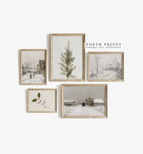 Neutral Winter Gallery Wall Art Set Vintage Curated Holiday | Etsy Winter Gallery Wall, Vintage Christmas Art, North Prints, Matte Photography, Farmhouse Prints, Kitchen Gallery Wall, Printable Vintage Art, Gallery Wall Art Set, Art Winter