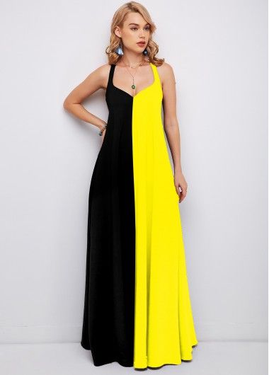 Spaghetti Strap Color Block Maxi Dress Casual Color Block Maxi Dress, Casual Color Block Fitted Maxi Dress, Chic Midi-length Color Block Maxi Dress, Casual V-neck Color Block Maxi Dress, Orange Color Block V-neck Dress, Cute Maternity Dresses, Color Block Maxi Dress, Latest Dress For Women, Spaghetti Strap Maxi Dress