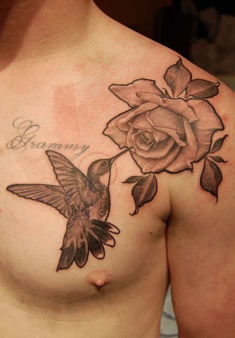 hummingbird-rose-hummingbird-bird-rose-black-and-grey-single-needle-fine-line-chest-tattoo-shoulder Men’s Hummingbird Tattoo, Humming Bird Tattoo For Men, Mens Hummingbird Tattoo, Hummingbird Rose Tattoo, Bird Rose Tattoo, Hummingbird Tattoo For Men, Hummingbird And Rose Tattoo, Bird Chest Tattoo, Hummingbird Flower Tattoos