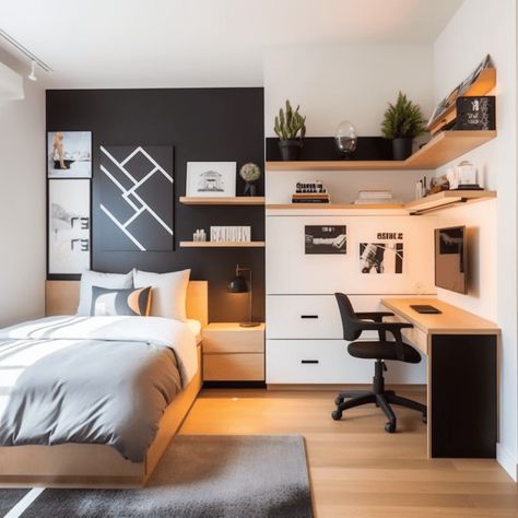 Chambre ado garçon : 15 idées tendances à copier ! Ikea Boys Bedroom, Modern Teen Boy Bedroom, Small Boys Bedrooms, Teenager Bedroom Design, Teenager Bedroom Boy, Teenage Boy Room, Boys Room Design, Boys Bedroom Makeover, Gifts Homemade