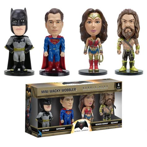 Batman v Superman Dawn of Justice Mini Bobble Heads 4-Pack Justice Toys, Batman Vs Superman Movie, Superman Figure, Aqua Man, Batman Superman Wonder Woman, Batman V Superman Dawn Of Justice, Bobble Heads, Superman Movies, Superman Dawn Of Justice