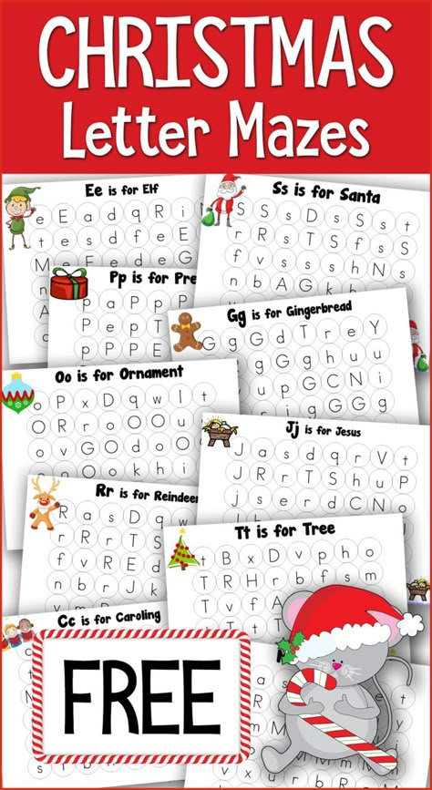 Christmas Dot Fun Letter Mazes are great for tots, preschoolers and Kindergartners! Work on identifying upper and lowercase letters all with a Christmas theme. #1plus1plus1  #christmasprintables #christmasideasforkids  #christmasforkids #christmasactivities #christmasactivitiesforkids Christmas Abc Activities, Letter J Christmas Crafts, Circuit Joy Christmas Projects, Christmas Alphabet Activities, Christmas Letter Activities, Christmas Phonics Activities, Christmas Letter Activities Preschool, Prek Christmas Activities, Christmas Letter Recognition