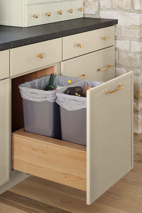 Under Counter Trash And Recycling, Unique Trash Can Ideas, Trash Can In Cabinet, Garbage Cans In Kitchen, Pull Out Trash Cabinet, Double Trash Can, Hide Trash Cans, Pull Out Trash Cans, Under Kitchen Sink