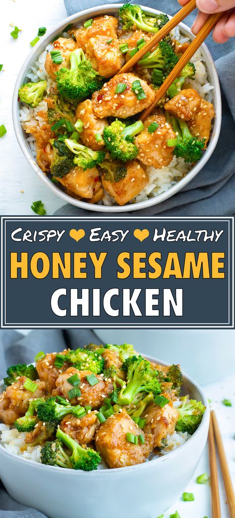 Sesame Chicken And Broccoli, Homemade Takeout, Chicken Broccoli Stir Fry, Chicken Chinese, Easy Chicken Recipe, Honey Sesame Chicken, Sesame Chicken Recipe, Honey Sesame, Healthy Honey