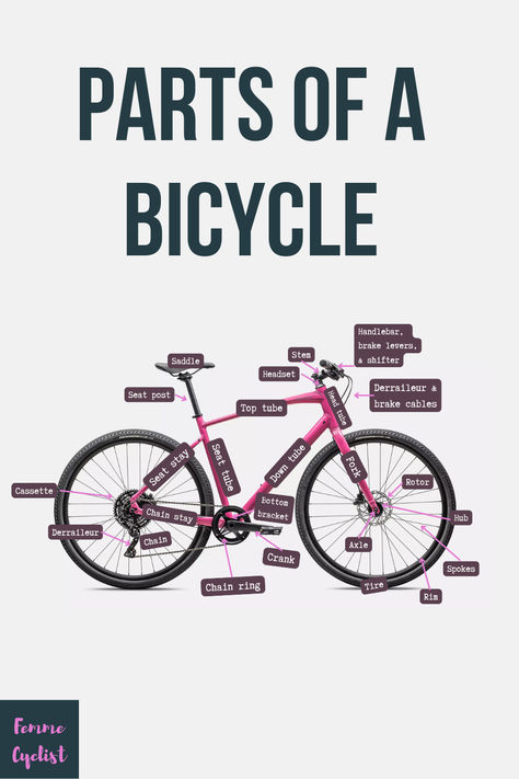 diagram showing the parts of a bicycle Bicycle Handlebars, Bicycle Accessories, Bike Parts, Cycling, Bicycle, Bike, Feelings