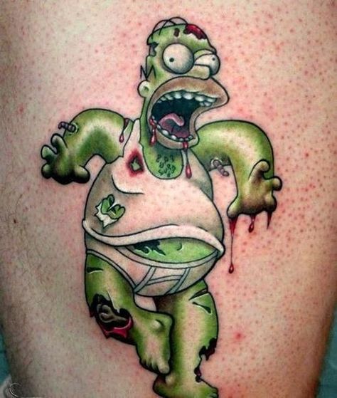 Hopefully there are brain flavored donuts for Homer to snack on. #InkedMagazine #TheSimpsons #homer #zombie #tattoo #inked #ink #tattoos #doh Johnny Cash Tattoo, Zombie Tattoo, Horrible Tattoos, Zombie Cartoon, Zombie Tattoos, Simpsons Tattoo, 3 Tattoo, Tattoo Shows, Weird Tattoos