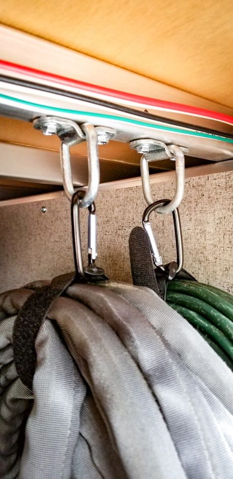 Rv Storage Organization, Camper Organization Travel Trailers, Travel Trailer Organization, Trailer Organization, Work Trailer, Trailer Storage, Camper Organization, Camper Hacks, Rv Organization