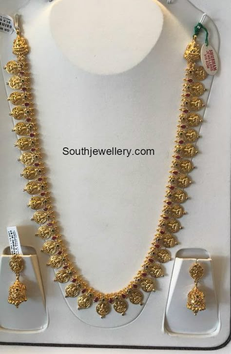 Lakshmi Kasu Mala photo 50grams Gold Haram, Kasu Haram, Kasu Mala, Mango Mala, 22 Carat Gold Jewellery, Gold Chokers, V Model, Gold Temple Jewellery, Mala Jewelry