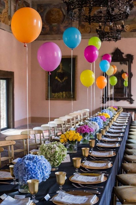 Helium Balloon Decoration, Dinner Party Decorations, בר מצווה, Birthday Table, Long Table, Graduation Decorations, Baby Party, Diy Party Decorations, Bridal Shower Decorations