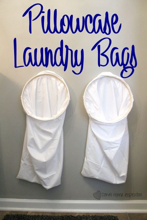 pillowcase-laundry-bag-1 Hanging Laundry Baskets, Laundry Bags Diy, Hanging Laundry Hamper, Dorm Room Items, Diy Pillowcase, Kids Laundry Basket, Hanging Laundry Bag, Diy Laundry Basket, Hanging Laundry