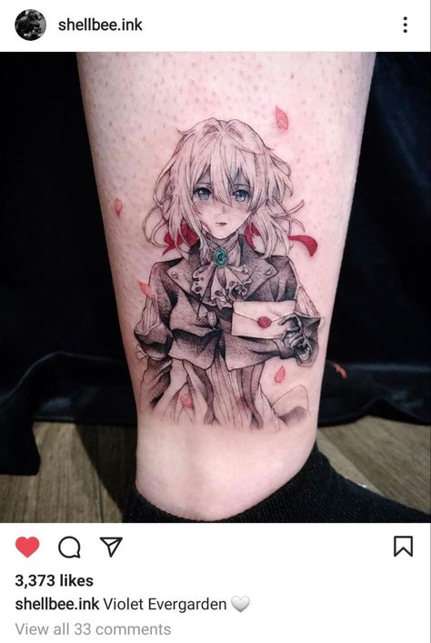 Violet Evergarden Tattoo Ideas, Violet Evergarden Tattoo, Walle And Eve, Samurai Tattoo Sleeve, Tattoo Artists Near Me, Violet Evergreen, Sticker Wallpaper, Cloud Tattoo, Kawaii Tattoo