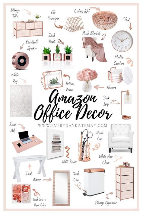 Amazon Office Decor Amazon Office Decor, Amazon Finds For Women, Rose Gold Office Decor, Rose Gold Rooms, Amazon Office, Rose Gold Office, Gold Office Decor, Zimmer Diy, Gold Room Decor