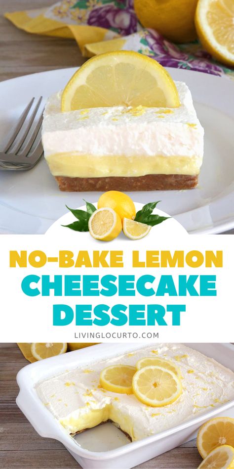 Easy lemon pudding cheesecake dessert with lemons, cream cheese, instant pudding and a graham cracker bottom is a delicious no bake recipe. Lemon Pudding Cheesecake, Easy Lemon Pudding, Lemon Pudding Recipes, Easy Lemon Cheesecake, Cheese Pudding, No Bake Lemon Cheesecake, Pudding Cheesecake, No Bake Recipe, Cheesecake Dessert