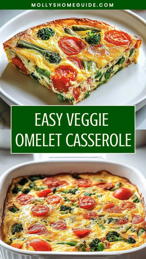 Looking for a delicious and nutritious breakfast option? Try this mouthwatering veggie omelet casserole recipe! Packed with fresh vegetables and eggs, it's the perfect way to start your day on a healthy note. This easy-to-make casserole is great for feeding a crowd or meal prepping for the week ahead. Best Veggie Omelette Recipe, Veggie Breakfast Bake, Ww Vegetable Casserole Recipes, Vegetable Omelette Breakfast, Vegetable Omlet Recipes, Veggie Egg Casserole Recipes, Egg Casserole Recipes Vegetarian, Vegetable Casseroles Healthy, Breakfast With Vegetables