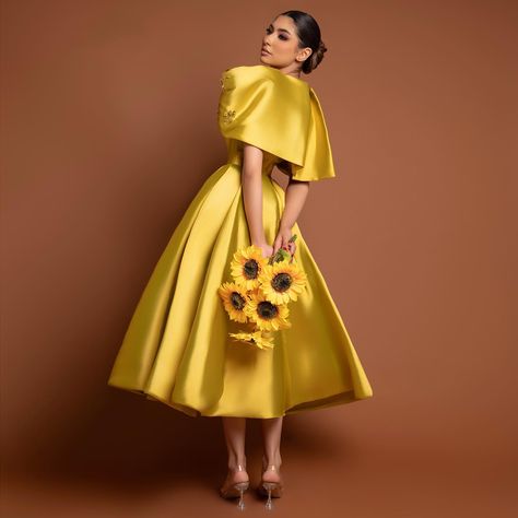 SS290 Arabic Gold Yellow Short Dubai Evening Dress 2024 Elegant Women Midi Formal Wedding Party Gowns Dubai Evening, Formal Wedding Party, Yellow Short, Dress 2024, Yellow Shorts, Women Midi, African Wedding, Dress Formal, Party Gowns