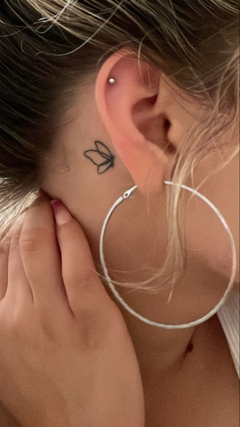 Butterfly Wing Ear Tattoo, Behind Ear Tattoo Butterfly, Half Butterfly Tattoo Behind Ear, Small Neck Butterfly Tattoo, Dainty Butterfly Tattoo Behind Ear, Two Small Butterflies Tattoo Behind Ear, Simple Behind The Ear Tattoos, Small Butterfly Tattoo Behind Ear, Butterfly Behind Ear Tattoo