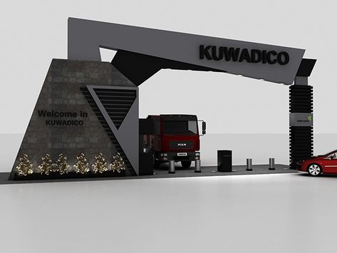 KUWADICO Gate on Behance Tradeshow Display, Office Building Plans, Compound Wall Design, Gate Wall Design, Commercial Design Exterior, Modern Gate, Warehouse Design, Front Gate Design, Entrance Gates Design