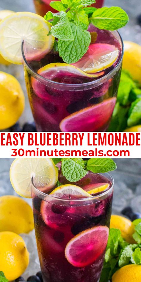 Blueberry Lemonade Recipe, Blueberry Drinks, Blueberry Simple Syrup, Healthy Summer Drinks, Chicken Appetizers, Blueberry Lemonade, Lemon Drink, Refreshing Drinks Recipes, Delicious Drink Recipes