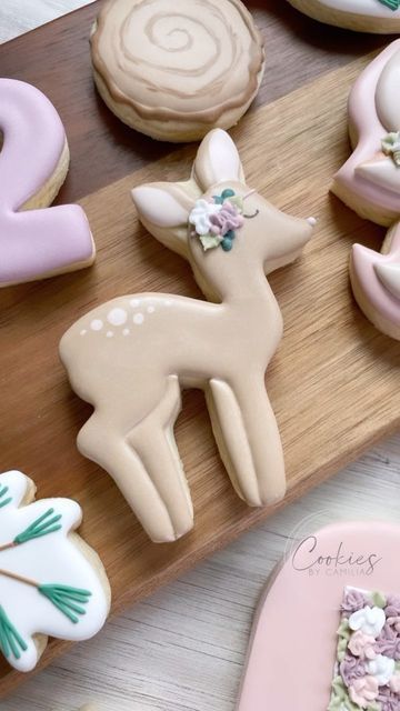 Deer Sugar Cookies Decorated, Oh Deer Cookies, Deer Cookies Decorated, Deer Sugar Cookies, Reindeer Cookies Decorated, Deer Baby Shower Girl, Deer Cookies, Deer Birthday Party, Shower Foods