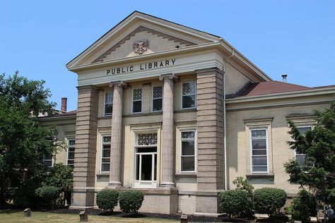 Public Library Exterior, Eccentric Interior Design, Bloxburg Mall, Eccentric Interior, School Facade, Library Exterior, Ashtabula Ohio, Big Library, Ashtabula County