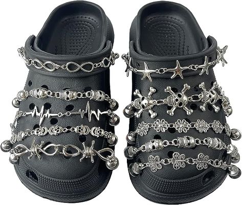 Amazon.com: DEVOUEX 10Pcs Goth Croc Chains Spikes, Cross Punk Rivets Shoe Charms, Silver Metal Shoe Chains Emo Accessories Y2K Shoe Charms for Women Girls Men DIY Clog Sandals Goth Accessories Shoe Decoration : Clothing, Shoes & Jewelry Shoe Chains, Croc Accessories, Emo Accessories, Accessories Y2k, Goth Shoes, Goth Accessories, Y2k Shoes, Shoe Decoration, Goth Look