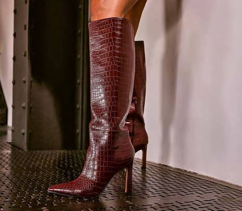 The Best Wide-Calf Boots Available to Buy Now | Who What Wear UK Croc Boots Outfit, Burgundy Background Aesthetic, Croc Boots, Wide Calf Knee High Boots, Crocs Boots, Slouchy Boots, Office Shoes, Wide Calf Boots, Wide Calf