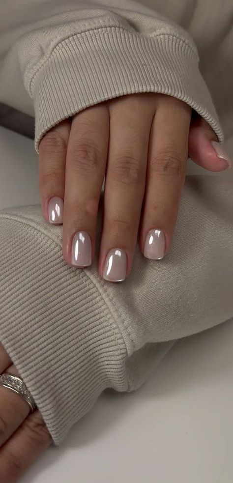 30 Short Classy Nails You Need to Try 2024 Short Pink Glazed Nails, Neutral Accent Nails, Natural Color Chrome Nails, New Chrome Nails, Neutral Chrome Nails Short, Minimal Nail Art Short Nails Fall Design, Neutral Chrome Nails Square, Short Classy Nails 2024, Winter Nails Gel Short Simple