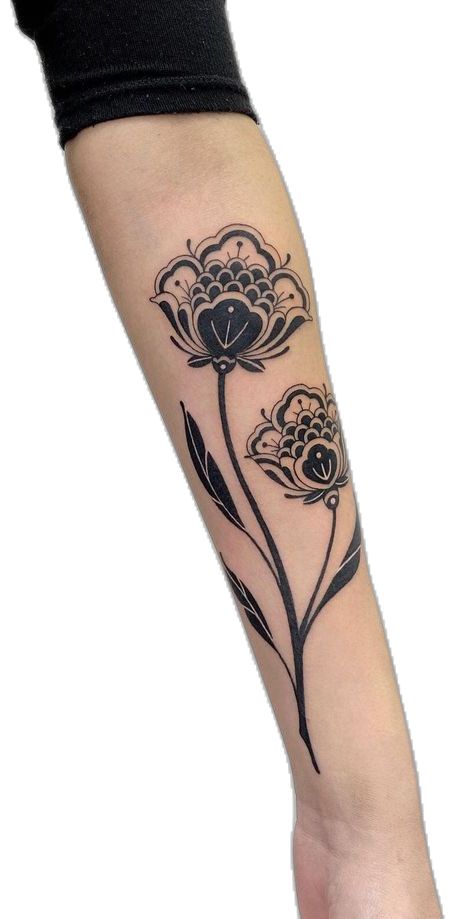 Small Original Tattoos Unique, Traditional Spanish Tattoo, Back Of Leg Flower Tattoo, Oaxacan Tattoo, Traditional Tattoos Female, Polish Flower Tattoo, Scandi Tattoo, Illustrative Tattoo Style, Ornamental Flower Tattoo