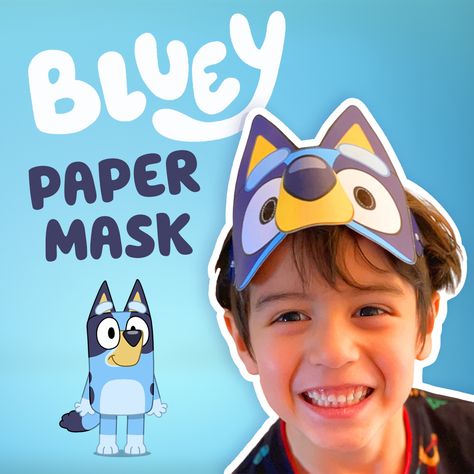 Do your kids want to be Bluey for the day? Well, look no further! This Bluey Paper Mask will turn then into an Australian Blue Heeler puppy in no time!  Click through to get your printable mask. Bluey Mask Printable, Diy Bluey Mask, Bluey Bingo Mask, Bluey Bingo Paper Mask, Bluey Bingo Hair Bow, Keepy Uppy Printable Bluey, Bluey Keepy Uppy Tag, Paper Mask Diy, Bingo Party