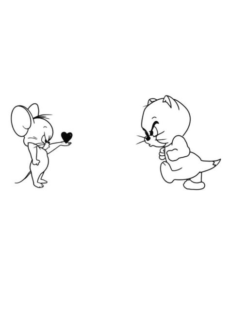 Tom And Jerry Tattoo Small Couple, Small Cute Couple Drawings, Tom And Jerry Flash Tattoo, Jerry With Heart, Tom Jerry Tattoo Design, Tom E Jerry Tattoo, Small Nails Aesthetic, Tom And Jerry Drawings, Tom Y Jerry Tattoo