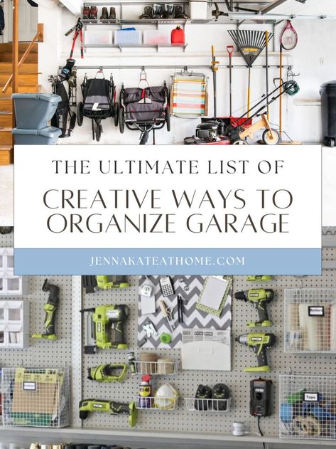 Looking for garage storage solutions to tackle your clutter? Transform your space with wall shelves and garage shelves that are perfect for big items and household items. Try a DIY approach to maximize ceiling space too. These easy garage storage tips are some of the best garage organization ideas for a full makeover. Get inspired with our garage storage inspiration! Hang Tools On Garage Wall, Garage Organization Yard Tools, Garage Storage And Organization Ideas, Storage For Garage Organizing Ideas, 1 Car Garage Organization Ideas, How To Organize Tools In Garage, Garage Multipurpose Spaces, Diy Garage Organization Ideas Cheap, Interior Garage Wall Ideas