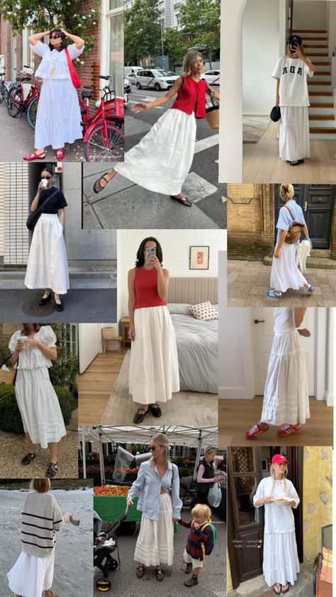 White Prairie Skirt Outfit, White Peasant Skirt Outfit, Peasant Skirt Outfit, White Skirt Outfit Summer, White Maxi Skirt Outfit, White Skirt Outfits, Skirt Outfit Summer, Inspo Fits, White Maxi Skirt